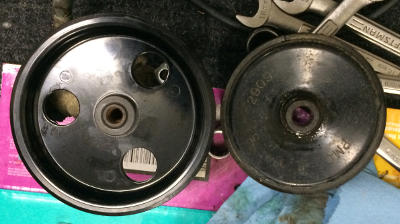 You need the TJ Power steering Pulley with the holes in it